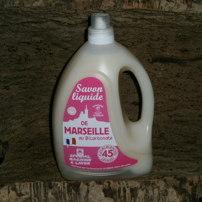 Savon liquide de Marseille au bicarbonate spécial machine à laver Parfum  Fleurs Blanches Le Sérail